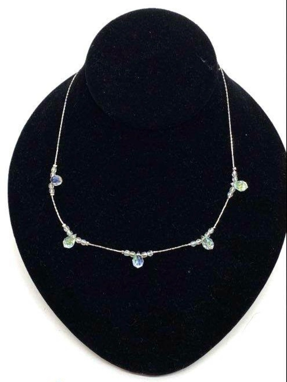 Givenchy Delicate Silver Necklace with Blue-Green Crystal Drops